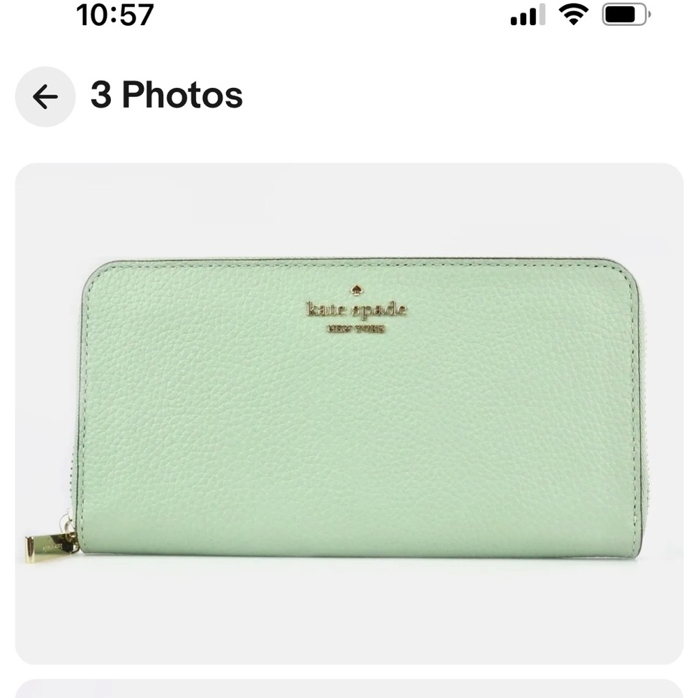 Large continental Kate spade wallet in pistachio.